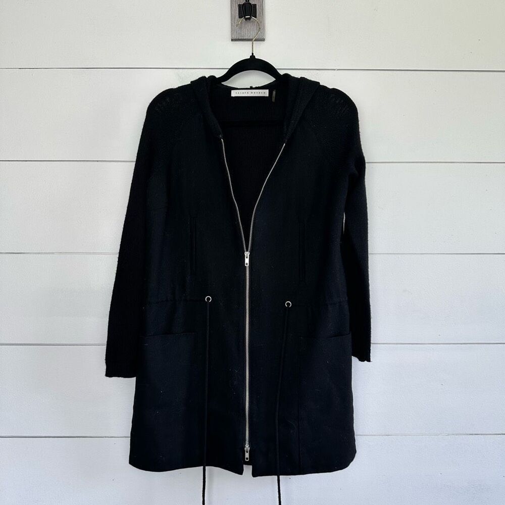 Susana Monaco Women’s Extra Small Black Zip Up Merino Wool Blend Long Line Sweat